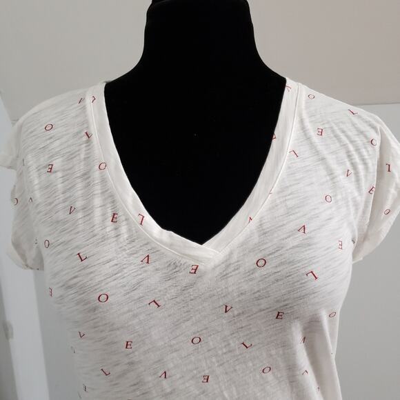 Cynthia Rowley Burnout Love Graphic Sheer V Neckline Short Sleeves T-Shirt - Picture 5 of 9